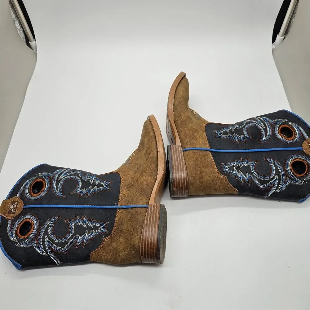 Twister Kids' Size 3 Square-Toe Brown & Blue Cowboy Western Boots Toddler